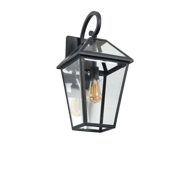 English Elm 21"(H) Modern Black Metal Outdoor Wall Lantern Sconce – Clear Glass, Weather Resistant, Easy Install! W1340110435