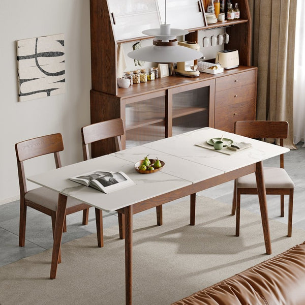 English Elm Walnut Solid Oak Extendable Dining Table Seats 8 with Diagonal Legs for Modern Rooms W1283103951