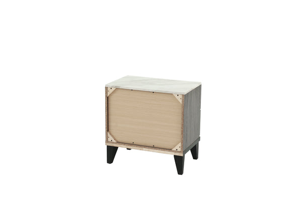 English Elm NIGHTSTAND Rustic Oak Finish with Faux Marble Top and Drawer Storage – Compact 23"x15"x23"H Bedroom Piece Dark Gray 26 L x 19 W x 21 H B089112928