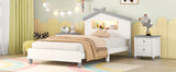 English Elm Twin Size Wood Platform Bed With House-Shaped Headboard and Motion Activated Night Lights (White+Gray)