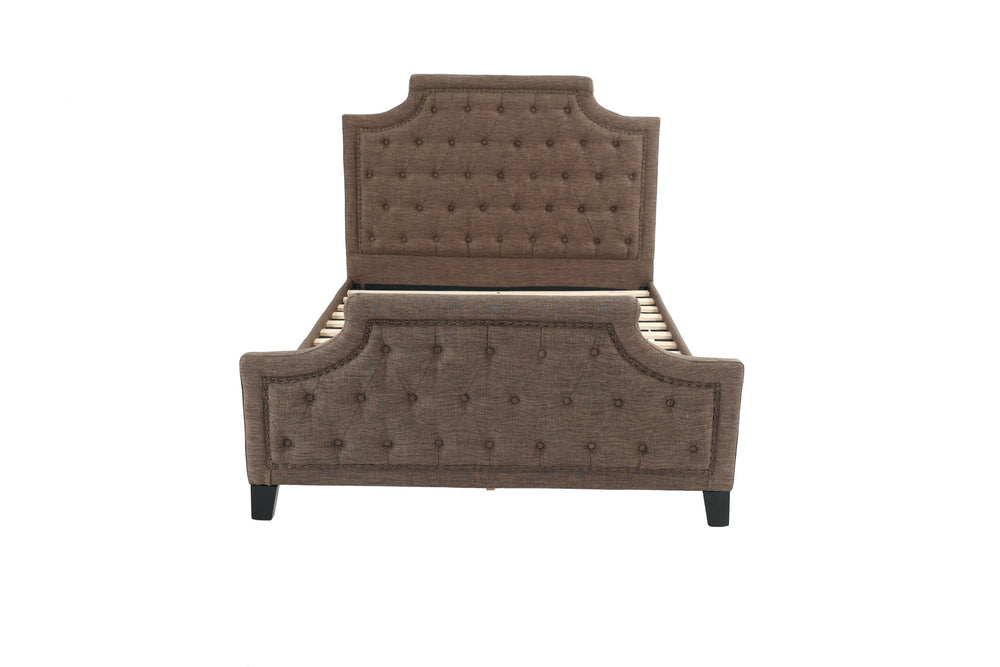 English Elm FULL Bed Brown Fabric Platform with Solid Wood Frame, 50" Headboard, 28" Footboard — Modern Durable Design B089S00136