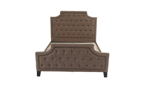 English Elm FULL Bed Brown Fabric Platform with Solid Wood Frame, 50" Headboard, 28" Footboard — Modern Durable Design B089S00136