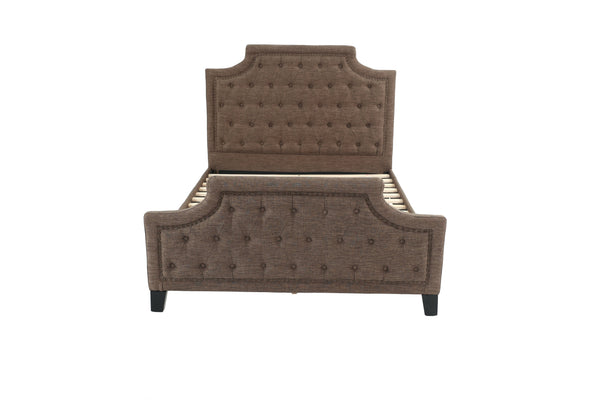 English Elm FULL Bed Brown Fabric Platform with Solid Wood Frame, 50" Headboard, 28" Footboard — Modern Durable Design B089S00136