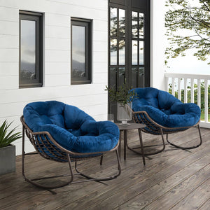 English Elm Outdoor Rattan Rocking Chair Oversized Hand-Woven Egg Recliner with Plush Cushion, Durable Steel Frame, Weather-Resistant Comfort for Patio Navy Blue W640105286