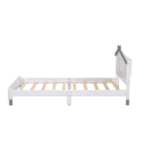 English Elm Twin Size Wood Platform Bed With House-Shaped Headboard and Motion Activated Night Lights (White+Gray)