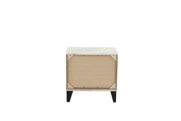 English Elm NIGHTSTAND Rustic Oak Finish with Faux Marble Top and Drawer Storage – Compact 23"x15"x23"H Bedroom Piece Dark Gray 26 L x 19 W x 21 H B089112928