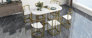 English Elm Topmax Faux Marble 7 Piece Dining Set Seats Six with Iron Frame Modern Glam Appeal Golden+White N717S000017G