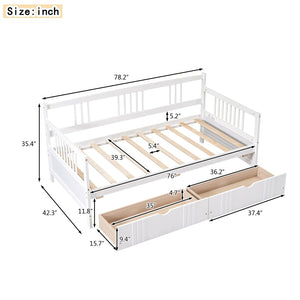 English Elm Twin Pine Wood Daybed with Storage Drawers for Guest or Kids Room Decor WF295029AAK