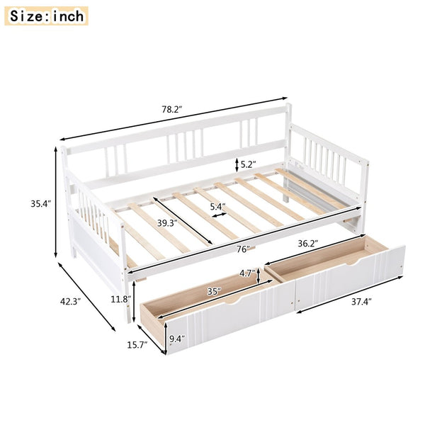 English Elm Twin Pine Wood Daybed with Storage Drawers for Guest or Kids Room Decor WF295029AAK