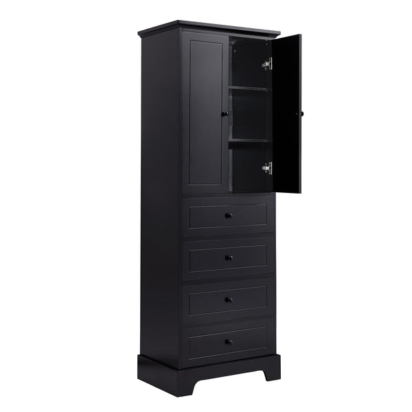 English Elm Storage Cabinet with 2 Doors and 4 Drawers, Slim MDF Organizer with Adjustable Shelf, Anti-Tip Safety Black WF302825AAB