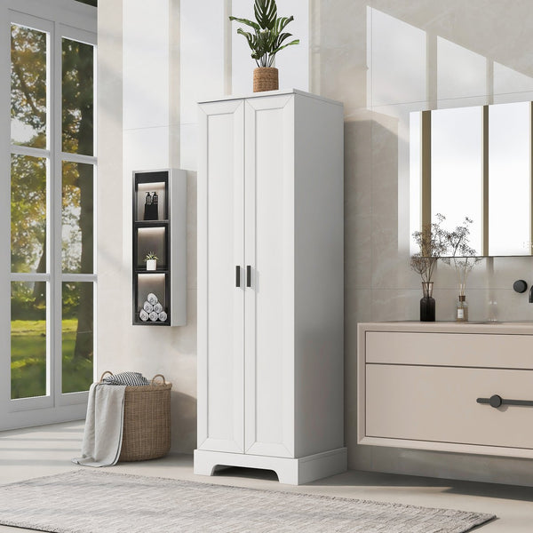 English Elm Storage Cabinet Modern Two-Door MDF Organizer with Adjustable Shelf, Anti-Tip Hardware, Durable Design White N725P331419K