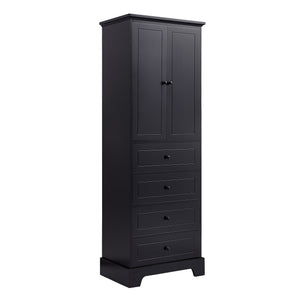 English Elm Storage Cabinet with 2 Doors and 4 Drawers, Slim MDF Organizer with Adjustable Shelf, Anti-Tip Safety Black WF302825AAB
