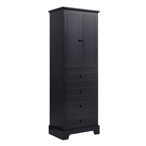 English Elm Storage Cabinet with 2 Doors and 4 Drawers, Slim MDF Organizer with Adjustable Shelf, Anti-Tip Safety Black WF302825AAB