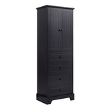 English Elm Storage Cabinet With 2 Doors and 4 Drawers For Bathroom, Office, Adjustable Shelf, Mdf Board With Painted Finish, Black