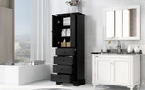 English Elm Storage Cabinet With 2 Doors and 4 Drawers For Bathroom, Office, Adjustable Shelf, Mdf Board With Painted Finish, Black