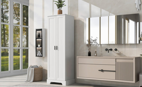 English Elm Storage Cabinet Modern Two-Door MDF Organizer with Adjustable Shelf, Anti-Tip Hardware, Durable Design White N725P331419K