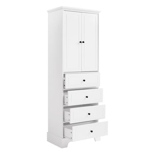 English Elm Storage Cabinet with 2 Doors and 4 Drawers, Slim MDF Organizer with Adjustable Shelf, Anti-Tip Safety White WF302825AAK