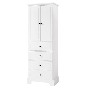 English Elm Storage Cabinet with 2 Doors and 4 Drawers, Slim MDF Organizer with Adjustable Shelf, Anti-Tip Safety White WF302825AAK