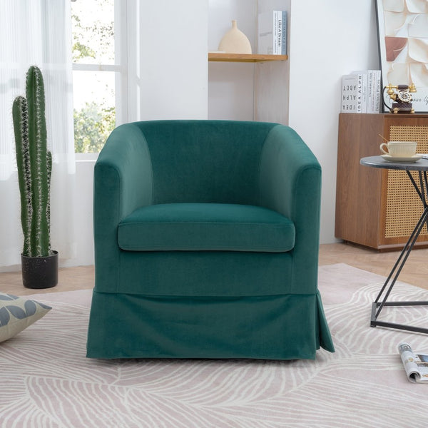 English Elm 27.36" Velvet Swivel Accent Chair with 360 Degree Base for Living Room or Bedroom Green W680105118
