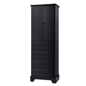 English Elm Storage Cabinet with 2 Doors and 4 Drawers, Slim MDF Organizer with Adjustable Shelf, Anti-Tip Safety Black WF302825AAB