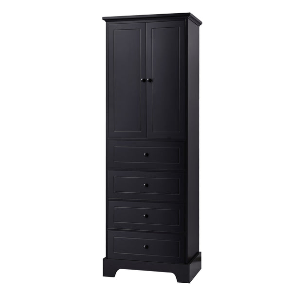 English Elm Storage Cabinet with 2 Doors and 4 Drawers, Slim MDF Organizer with Adjustable Shelf, Anti-Tip Safety Black WF302825AAB