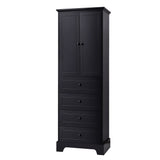 English Elm Storage Cabinet With 2 Doors and 4 Drawers For Bathroom, Office, Adjustable Shelf, Mdf Board With Painted Finish, Black