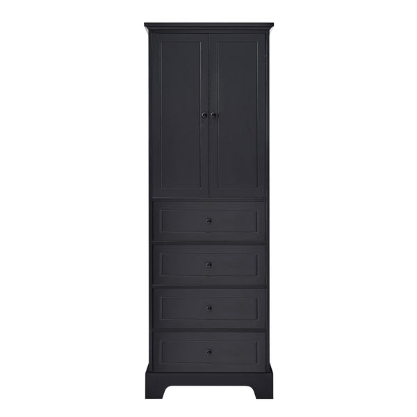 English Elm Storage Cabinet with 2 Doors and 4 Drawers, Slim MDF Organizer with Adjustable Shelf, Anti-Tip Safety Black WF302825AAB