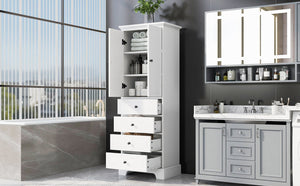 English Elm Storage Cabinet with 2 Doors and 4 Drawers, Slim MDF Organizer with Adjustable Shelf, Anti-Tip Safety White WF302825AAK