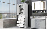 English Elm Storage Cabinet With 2 Doors and 4 Drawers For Bathroom, Office, Adjustable Shelf, Mdf Board With Painted Finish, White