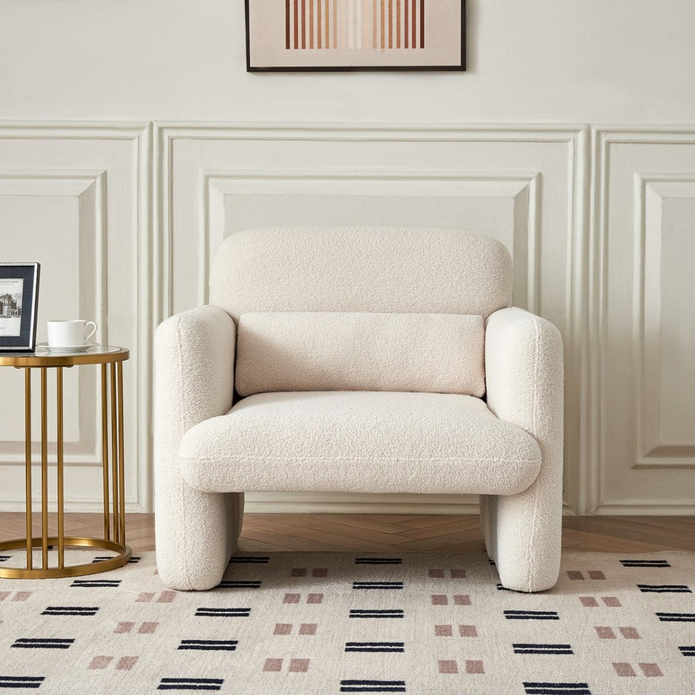 English Elm Best-selling Boucle Cloud Chair Curved Plush Accent Seat with Lumbar Pillow Included W1765106568