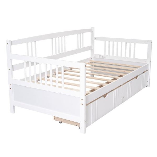 English Elm Twin Pine Wood Daybed with Storage Drawers for Guest or Kids Room Decor WF295029AAK