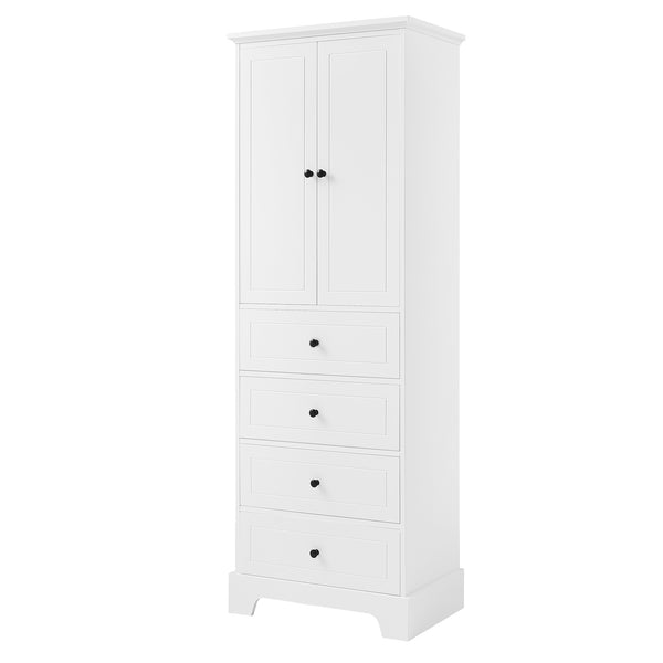 English Elm Storage Cabinet with 2 Doors and 4 Drawers, Slim MDF Organizer with Adjustable Shelf, Anti-Tip Safety White WF302825AAK