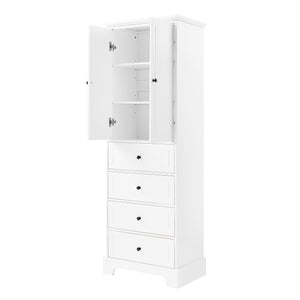 English Elm Storage Cabinet with 2 Doors and 4 Drawers, Slim MDF Organizer with Adjustable Shelf, Anti-Tip Safety White WF302825AAK