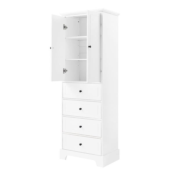 English Elm Storage Cabinet with 2 Doors and 4 Drawers, Slim MDF Organizer with Adjustable Shelf, Anti-Tip Safety White WF302825AAK