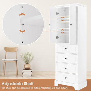 English Elm Storage Cabinet with 2 Doors and 4 Drawers, Slim MDF Organizer with Adjustable Shelf, Anti-Tip Safety White WF302825AAK