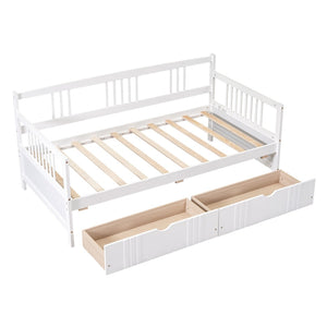 English Elm Twin Pine Wood Daybed with Storage Drawers for Guest or Kids Room Decor WF295029AAK