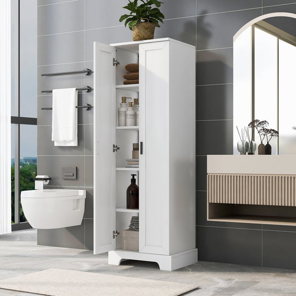 English Elm Storage Cabinet Modern Two-Door MDF Organizer with Adjustable Shelf, Anti-Tip Hardware, Durable Design White N725P331419K