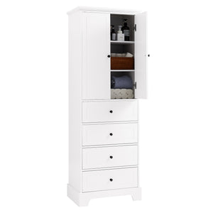 English Elm Storage Cabinet with 2 Doors and 4 Drawers, Slim MDF Organizer with Adjustable Shelf, Anti-Tip Safety White WF302825AAK