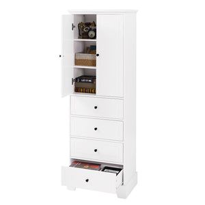 English Elm Storage Cabinet with 2 Doors and 4 Drawers, Slim MDF Organizer with Adjustable Shelf, Anti-Tip Safety White WF302825AAK