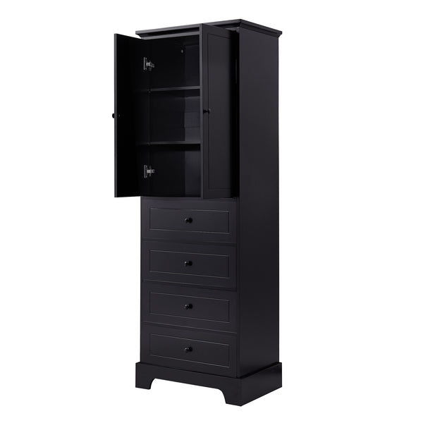 English Elm Storage Cabinet with 2 Doors and 4 Drawers, Slim MDF Organizer with Adjustable Shelf, Anti-Tip Safety Black WF302825AAB