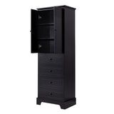 English Elm Storage Cabinet With 2 Doors and 4 Drawers For Bathroom, Office, Adjustable Shelf, Mdf Board With Painted Finish, Black