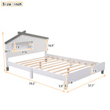 English Elm Full Size Wood Platform Bed With House-Shaped Headboard and Motion Activated Night Lights (White+Gray)