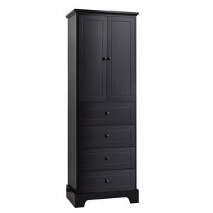 English Elm Storage Cabinet with 2 Doors and 4 Drawers, Slim MDF Organizer with Adjustable Shelf, Anti-Tip Safety Black WF302825AAB
