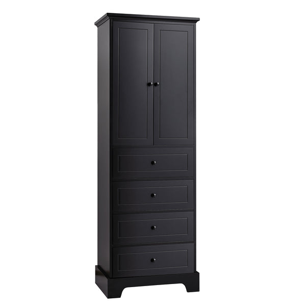 English Elm Storage Cabinet with 2 Doors and 4 Drawers, Slim MDF Organizer with Adjustable Shelf, Anti-Tip Safety Black WF302825AAB