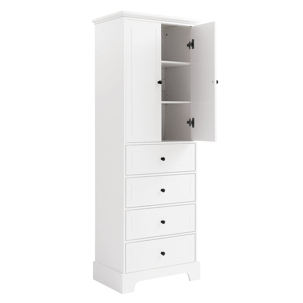 English Elm Storage Cabinet with 2 Doors and 4 Drawers, Slim MDF Organizer with Adjustable Shelf, Anti-Tip Safety White WF302825AAK