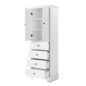 English Elm Storage Cabinet with 2 Doors and 4 Drawers, Slim MDF Organizer with Adjustable Shelf, Anti-Tip Safety White WF302825AAK