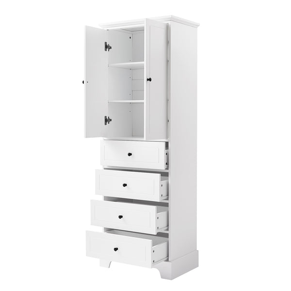 English Elm Storage Cabinet with 2 Doors and 4 Drawers, Slim MDF Organizer with Adjustable Shelf, Anti-Tip Safety White WF302825AAK