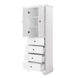 English Elm Storage Cabinet With 2 Doors and 4 Drawers For Bathroom, Office, Adjustable Shelf, Mdf Board With Painted Finish, White