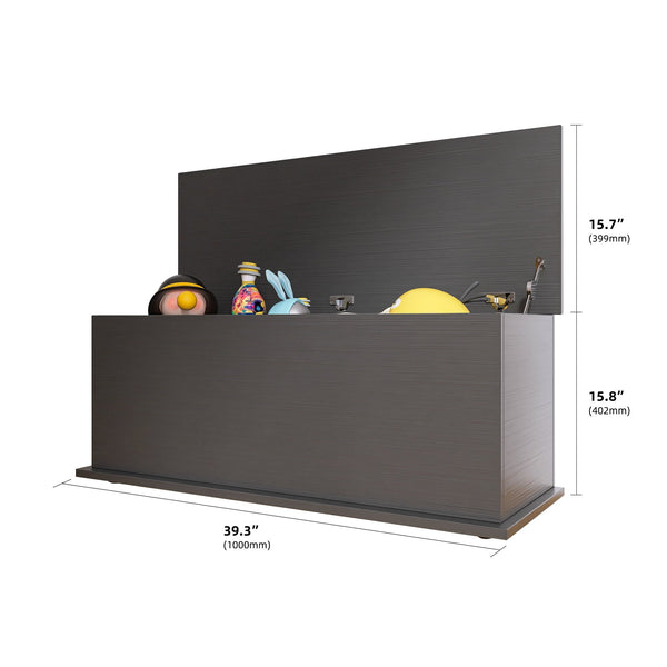 English Elm Storage Chest Trunk Lift-Top Wood Storage Box Bench Organizer with Safe Hinges, 353lb Capacity Durable Seat Black W1806104458