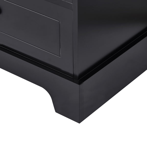 English Elm Storage Cabinet with 2 Doors and 4 Drawers, Slim MDF Organizer with Adjustable Shelf, Anti-Tip Safety Black WF302825AAB
